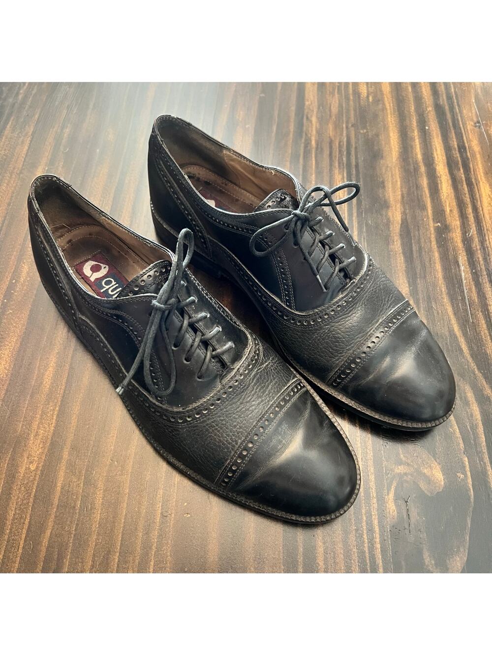 Quirelli Mens Genuine Leather Black Oxford Dress Shoes Size 9